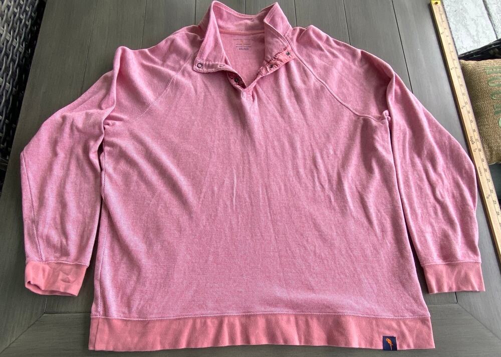 Margaritaville Island Reserve Top • XXL • Coral & White • Quarter Button Cotton